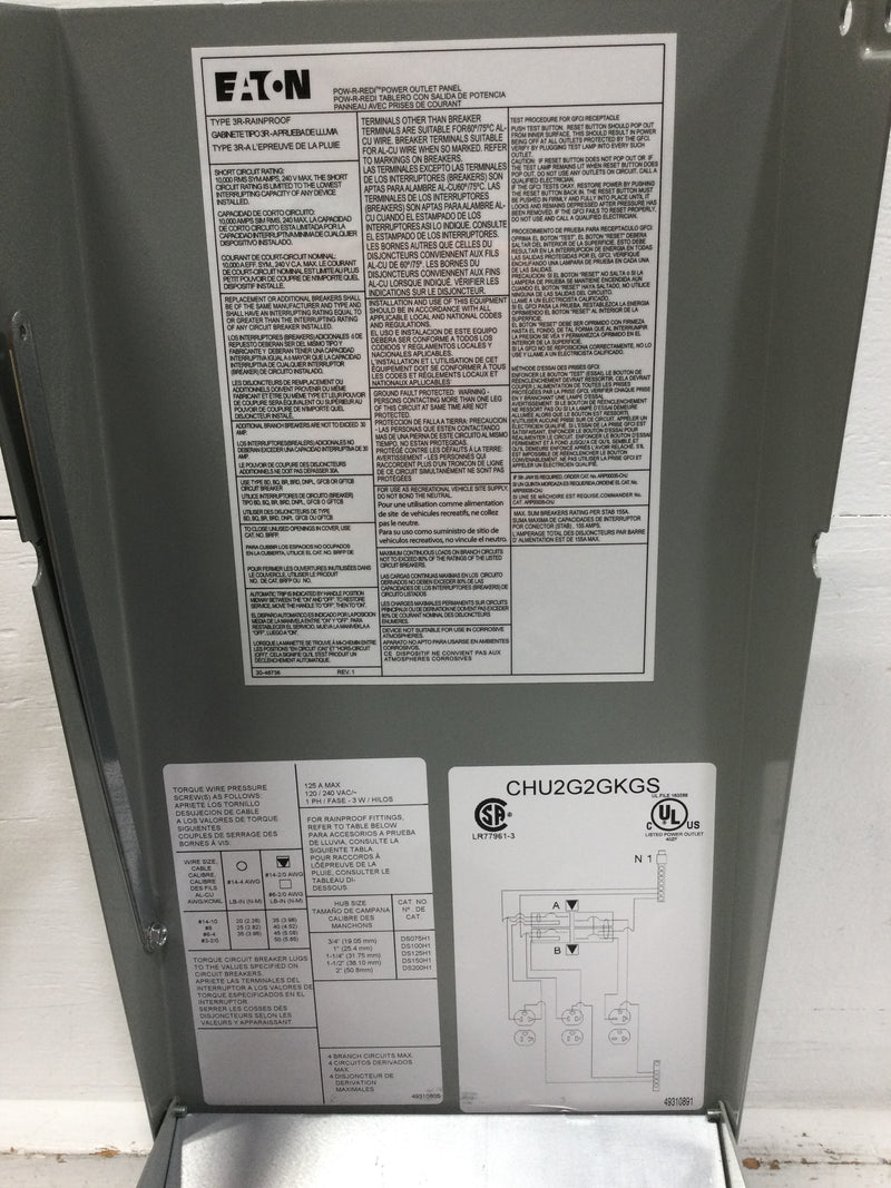 Eaton CHU2G2GKGS 125 Amp 1 Phase 3W 120/240V Surface Mount Power Outlet Panel