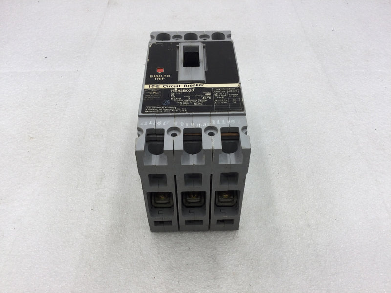 ITE HE43B020 20 Amp 3 Pole HE Series Bolt-On Circuit Breaker