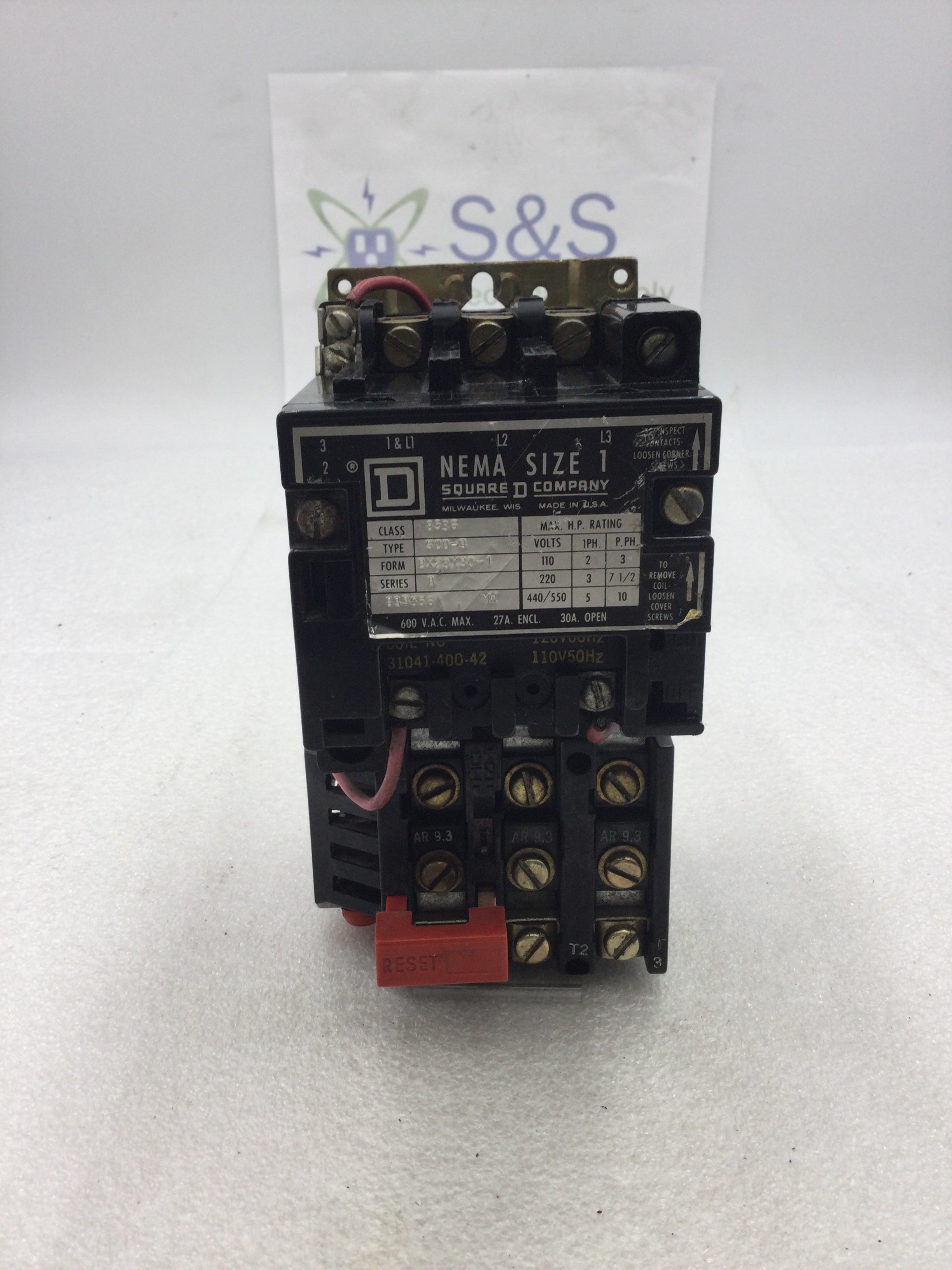 Square D 8536 Type SCO3 Series B Form BX23Y30-1 NEMA Size 1 Motor Star