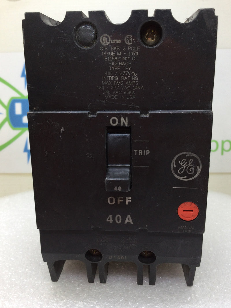 GE General Electric TEY340 40 Amp 3 Pole 240v Bolt On Circuit Breaker