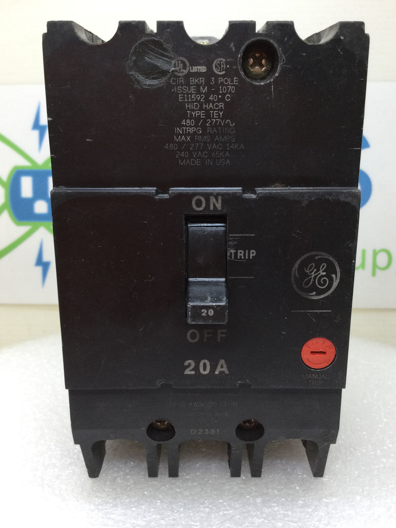 GE/General Electric TEY320 20 Amp 3 Pole 277/480V Bolt On Circuit Breaker - Flaw