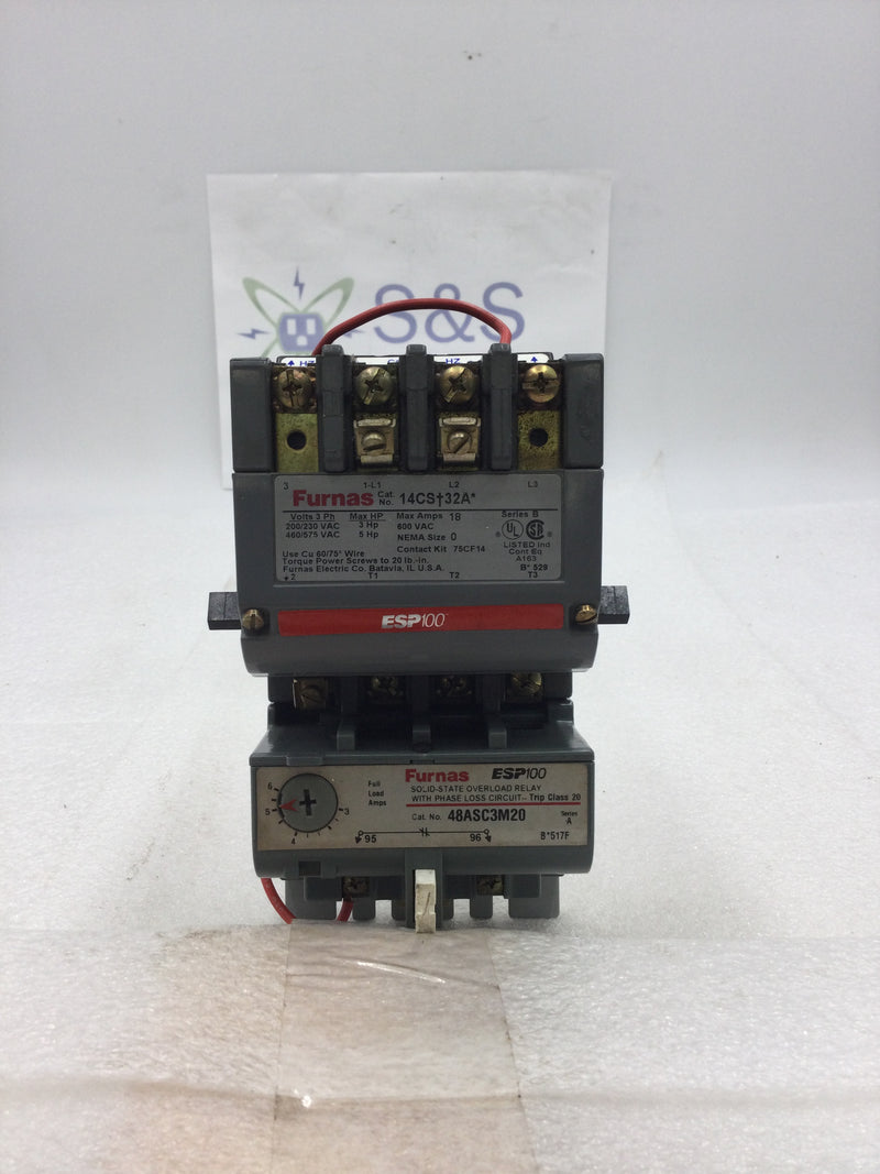Furnas ESP100 14CST32A Motor Starter Series B 3 Pole 18 Amp 200-600 VAC 5 HP Max