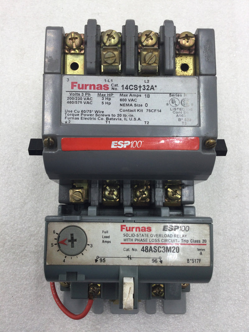 Furnas ESP100 14CST32A Motor Starter Series B 3 Pole 18 Amp 200-600 VAC 5 HP Max