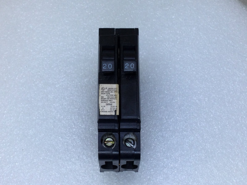 Crouse Hinds MP2020 20 Amp 1 Pole 120/240V Circuit Breaker