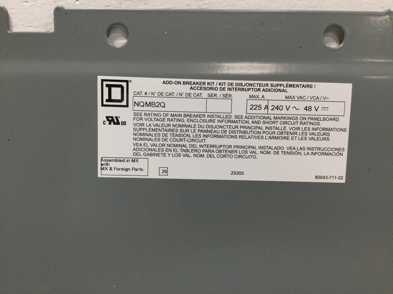 Square D Type NQMB2Q Main Breaker Add-On Kit 225 Amp 3 Phase for NQ Panelboard