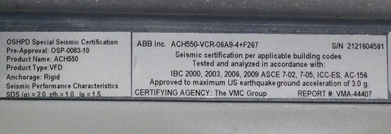 ABB ACH550-VCR-06A9-4+F267 6.9 Amp 3 Phase 480V HVAC Drive Control Panel