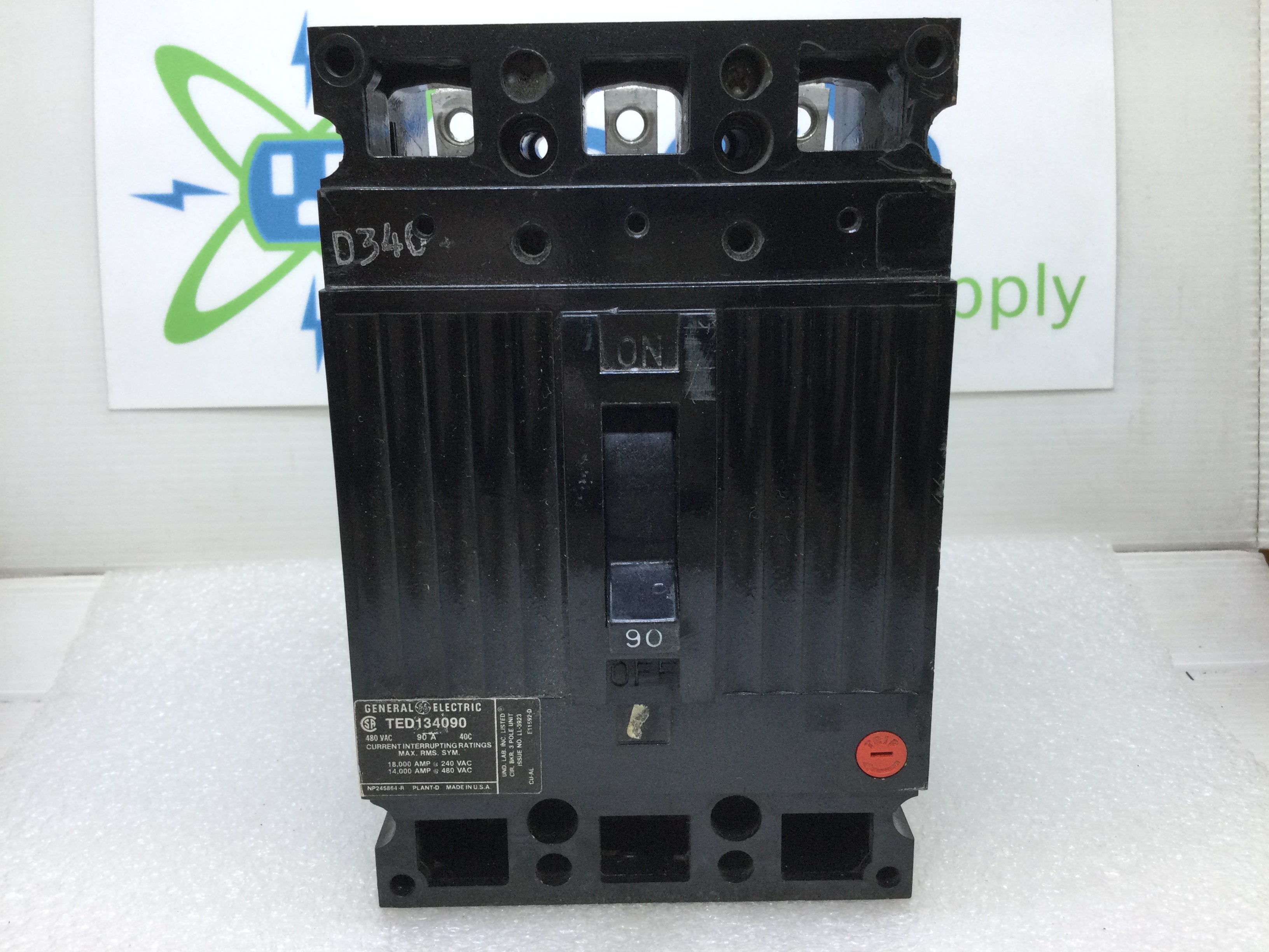 General Electric TED134090 90 Amp 3 Pole 480V Circuit Breaker w/Adjust