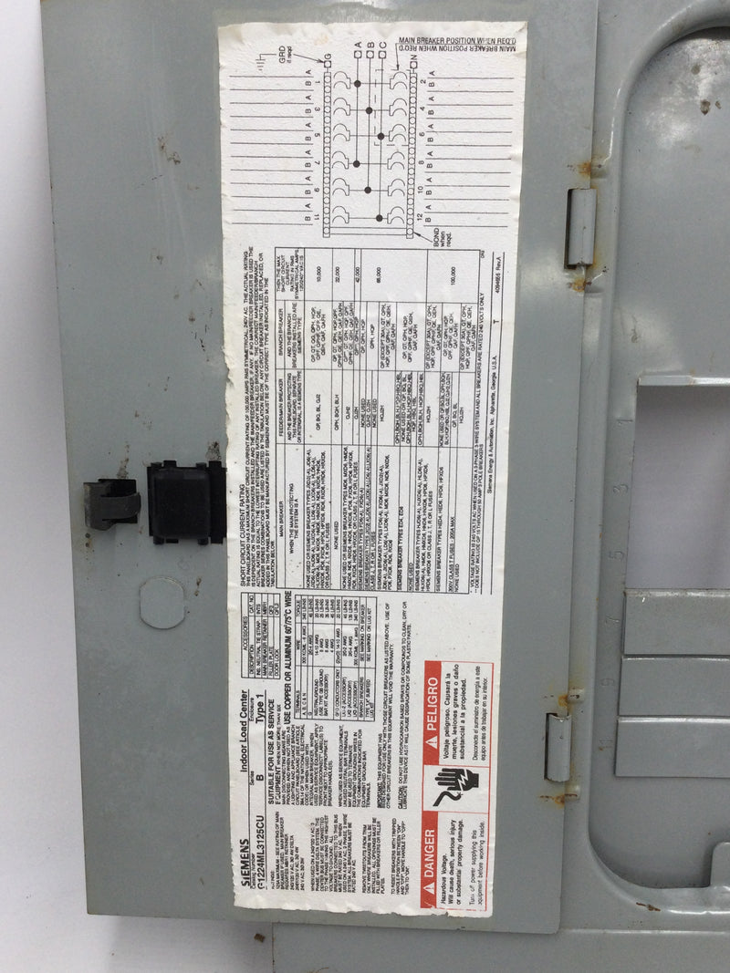 Siemens G1224ML3125CU Series B Type 1 120 Amp 240/120V 3 Phase 4 Wire Indoor Load Center Enclosure 19 1/4" x 15 1/2"
