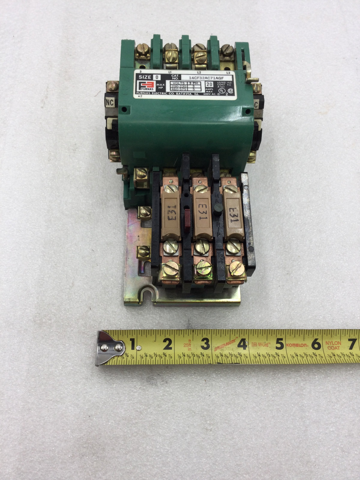 Furnas 14CF32AC71 Size 0 Magnetic Starter 20 Amp 3 Phase 3-5 HP 200-57