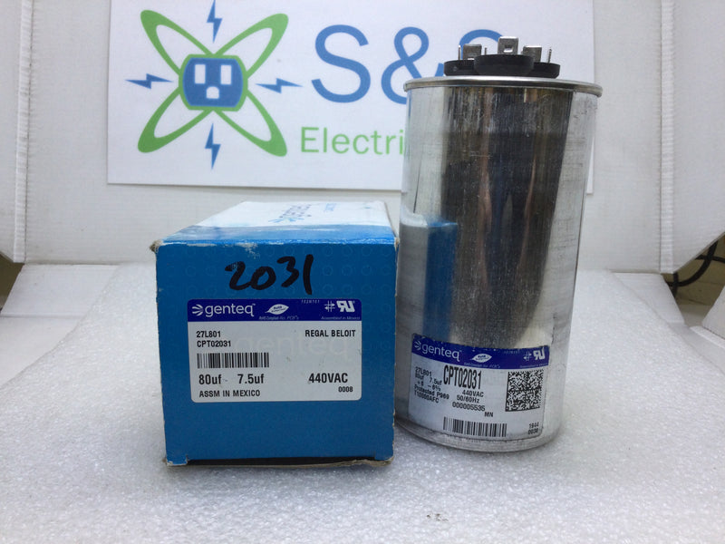 GE/Genteq 27L801 CPT02031 80/7.5uF -/+6% 440VAC 50/60Hz Capacitor