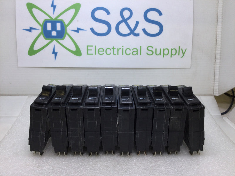 Lot of 10 - Square D QO120 Single Pole 20A 120/240VAC Type QO Circuit Breaker - Yellow Face White