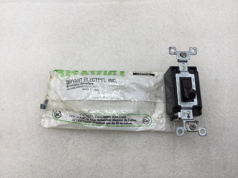 Bryant CSB120B Single Pole 20A 120-277V Toggle Switch Back & Side Wired in Black
