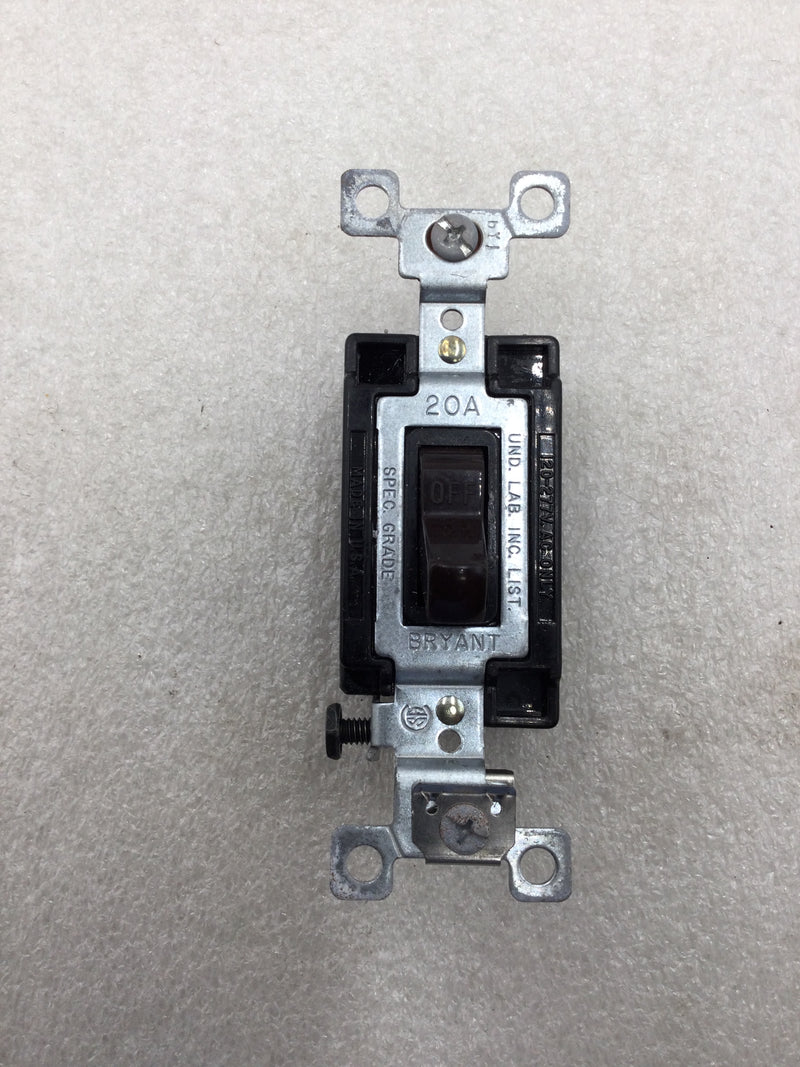Bryant CSB120B Single Pole 20A 120-277V Toggle Switch Back & Side Wired in Black