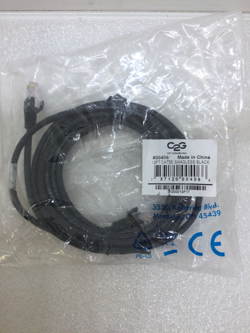 C2G 00406 12ft Network Patch Cord Cat5e Stranded Snagless Black