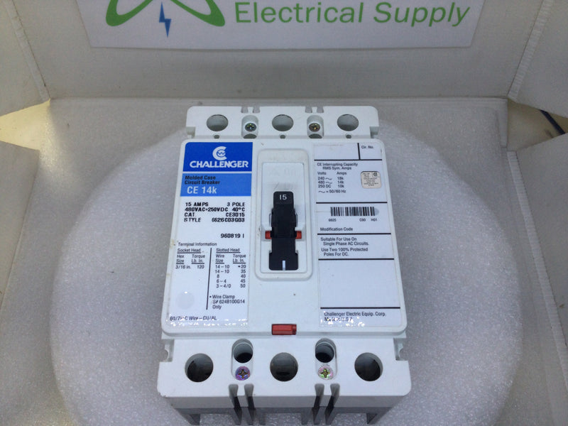 Challenger CE3015 15 Amp 3 Pole 600V Circuit Breaker