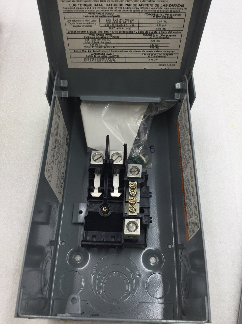 Square D QO24L70RB 70 Amp 120/240V 2/4 Circuit Main Lug Outdoor Load Center