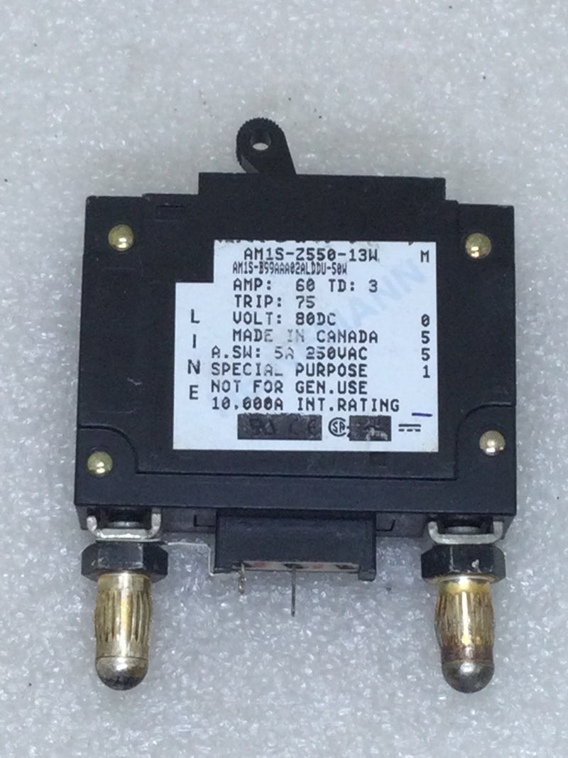 Heinemann AM1S-Z550-13W 80 VDC 60 Amp Single Pole Bullet Style Breaker