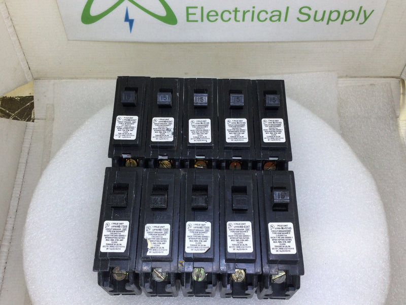 Lot of 10 - Square D HOM115 Single Pole 15A 120/240V Circuit Breaker