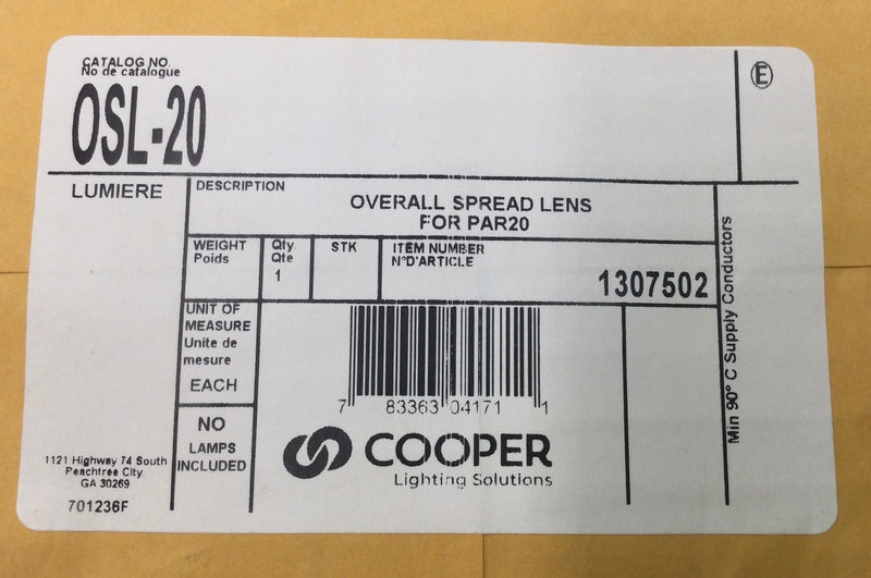 Cooper Lighting OSL-20 Spread Lens for PAR20 Light