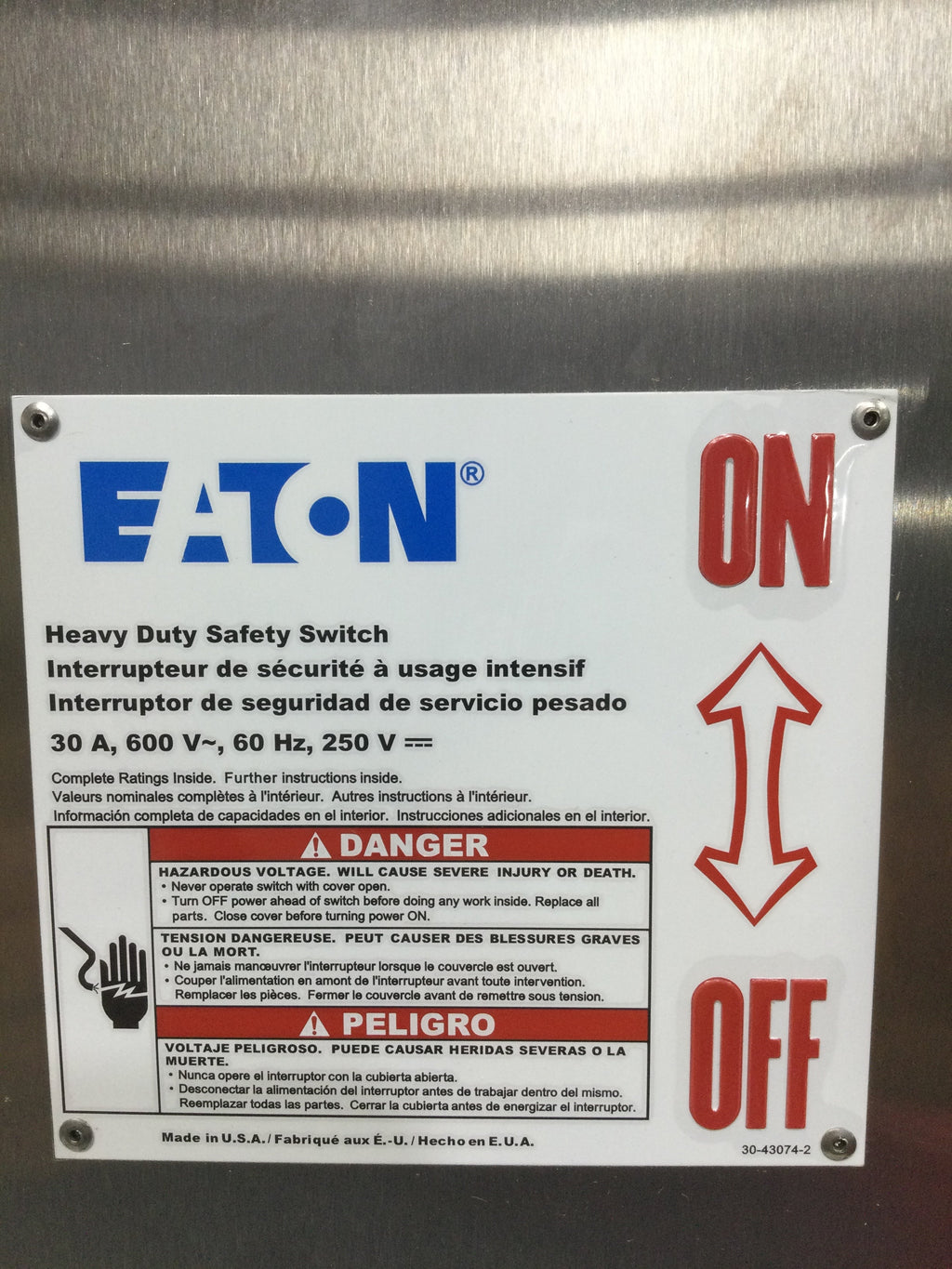 Chu361awk Eaton DH361UWK Heavy Duty Safety Switch, 30A, 600V, 3 Pole Non Fusible