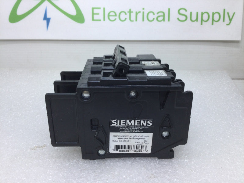 Siemens BQ3B030H 30 Amp 3 Pole 240 Volt Bolt-On Molded Case Circuit Breaker