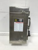 Square D/Schneider Electric H321DS Safety Switch, Heavy Duty, Fusible, 30A, 3 Wire, 3 Pole, 7.5hp, 240VAC/250VDC, NEMA 4, 4X, 5, 304 Stainless Steel