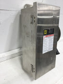 Square D/Schneider Electric H321DS Safety Switch, Heavy Duty, Fusible, 30A, 3 Wire, 3 Pole, 7.5hp, 240VAC/250VDC, NEMA 4, 4X, 5, 304 Stainless Steel