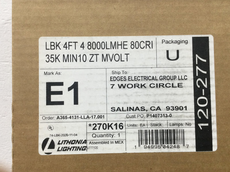 Lithonia Lighting LBK 4FT 4 8000LMHE 80CRI 35K MIN10 ZT MVOLT Light Bar Kit