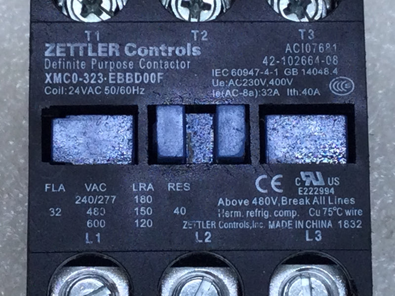 Zettler XMCO-323-EBBD00F 40 Amp 3 pole 600V Contactor Coil -Cosmetic Flaw