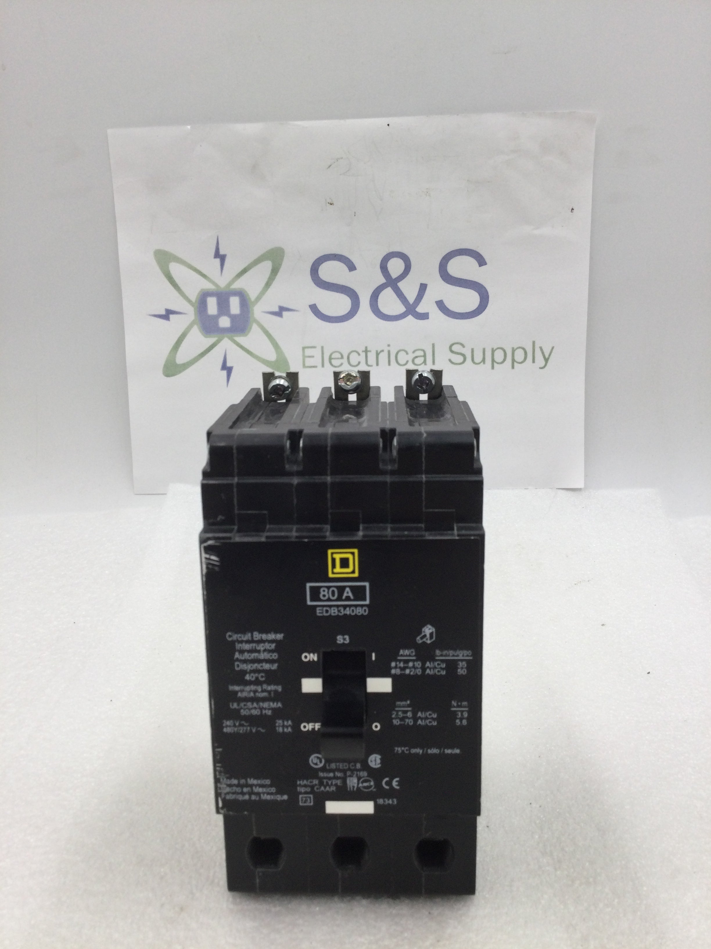 Edb34080 Square D EDB34080 80 Amp 3 Pole 277/480V Bolt On Type EDB Circuit Brea