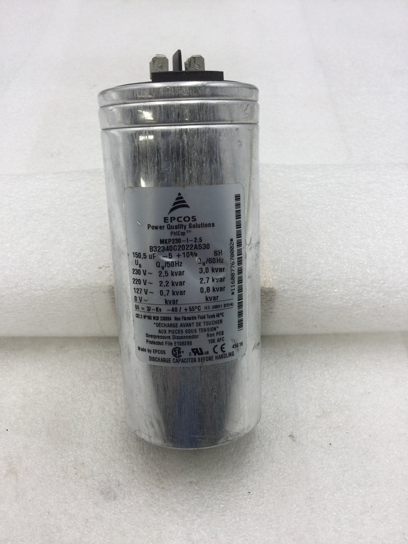 EPCOS B32340C2022A530 PhiCap Oval Capacitor 150,5uf -5+10% 230 VAC (MKP230-I-2.5)