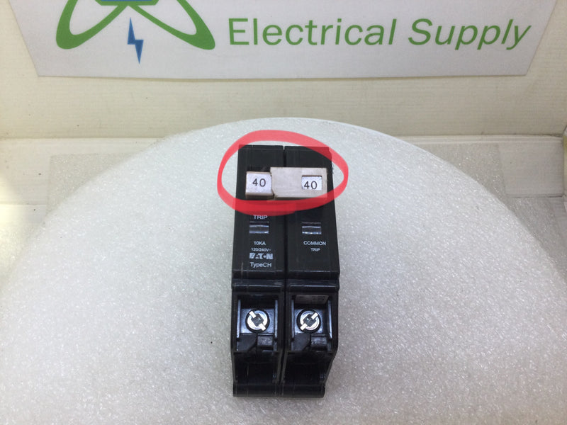 Eaton CHF240 40 Amp 2 Pole Breaker w/Trip Indicator - Plastic Foot - Flawed