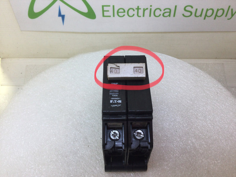 Eaton CHF240 40 Amp 2 Pole Breaker w/Trip Indicator - Plastic Foot - Flawed