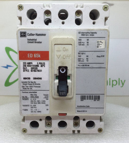Cutler-Hammer ED3225 225 Amp 3 Pole 240v ED65k Circuit Breaker -Red La
