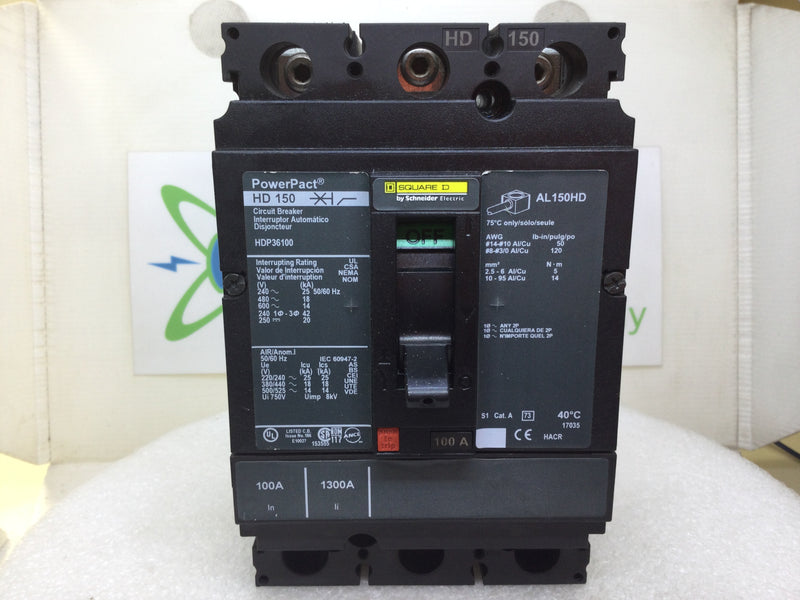 Square D HDP36100 100 Amp 3 Pole 600v Circuit Breaker