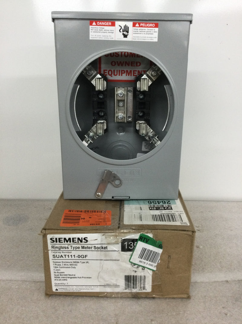 Ringless Siemens SUAT111-0GF Ringless Type Meter Socket, 135 Amp 600V