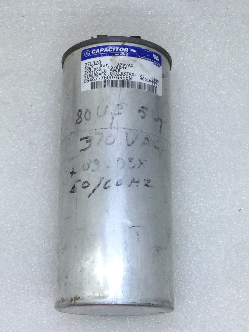 GE General Electric Capacitor 27L323 80uf 5uf 370 VAC +03-03% 50/60Hz