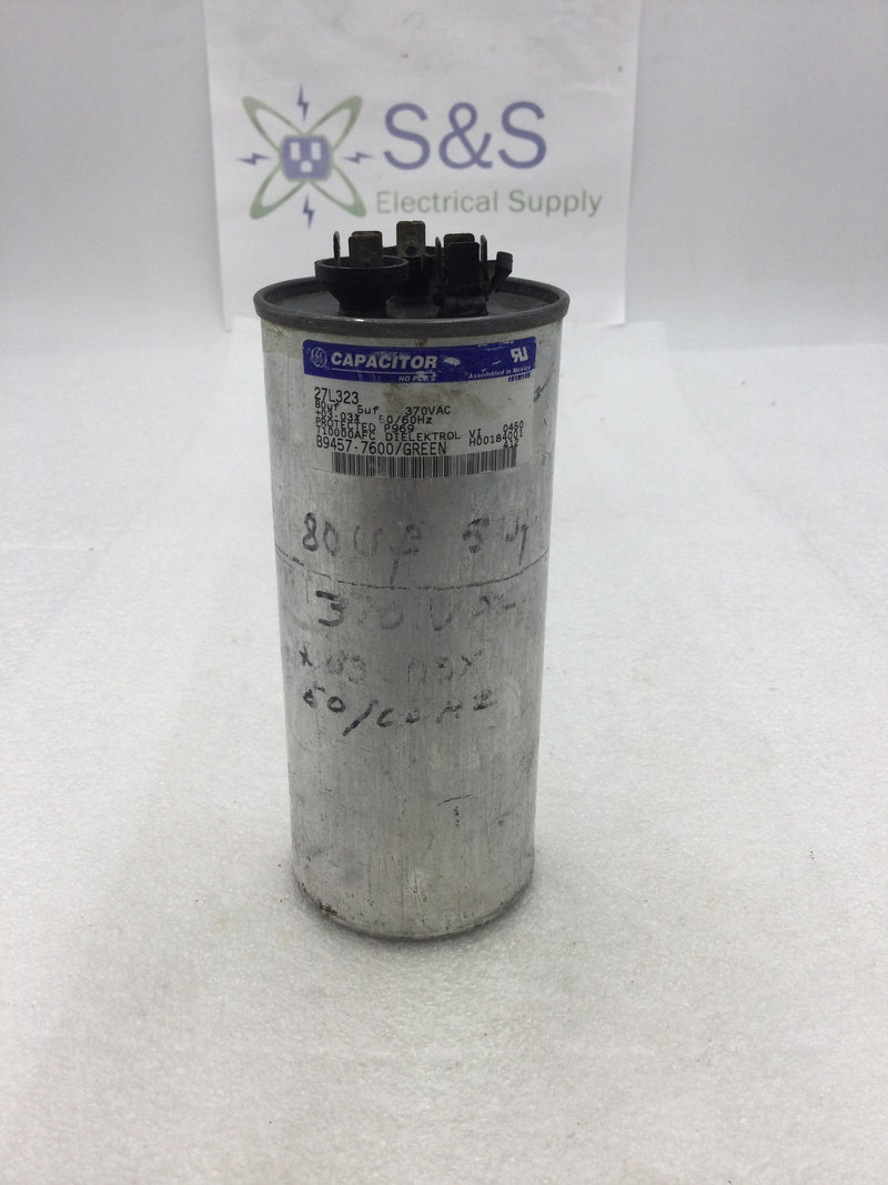 GE General Electric Capacitor 27L323 80uf 5uf 370 VAC +03-03% 50/60Hz