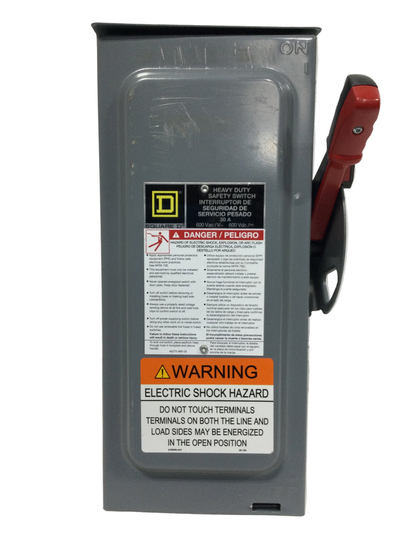 Square D HU361RB 30 Amp 3 Phase 600V Non-Fused Safety Switch 15" x 7 1/2"