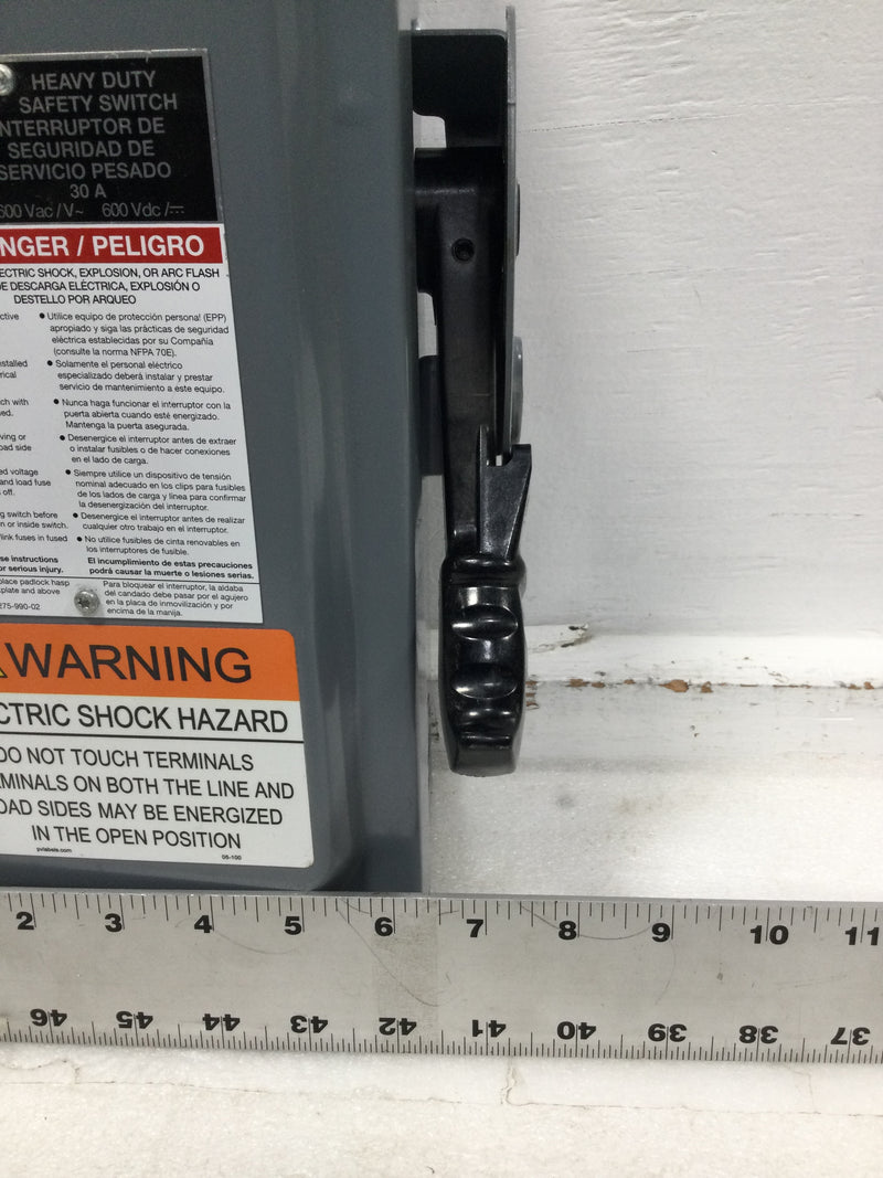 Square D HU361RB 30 Amp 3 Phase 600V Non-Fused Safety Switch 15" x 7 1/2"