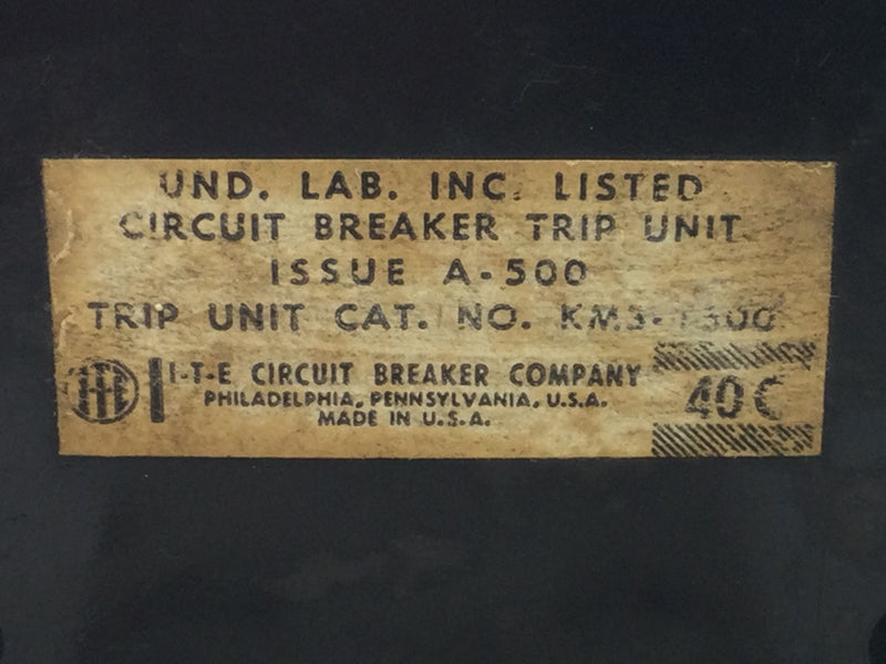 ITE KM3-T500 500 Amp 3 Pole Circuit Breaker Amp Trip Unit