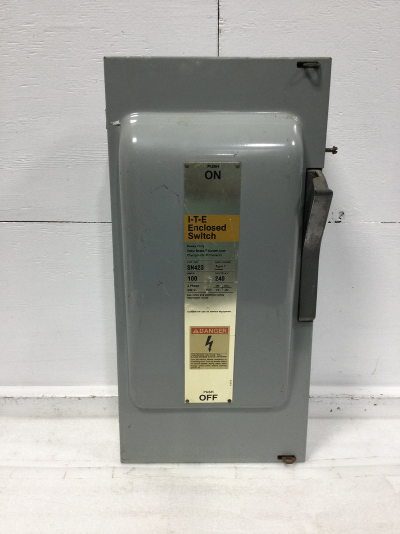 ITE SN-423 100 Amp 3 Pole 240 VAC Vacu-Break Fusible Safety Switch 7.5-30 HP