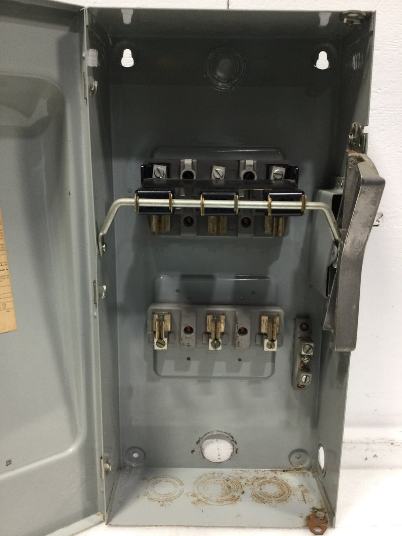 ITE SN-423 100 Amp 3 Pole 240 VAC Vacu-Break Fusible Safety Switch 7.5-30 HP