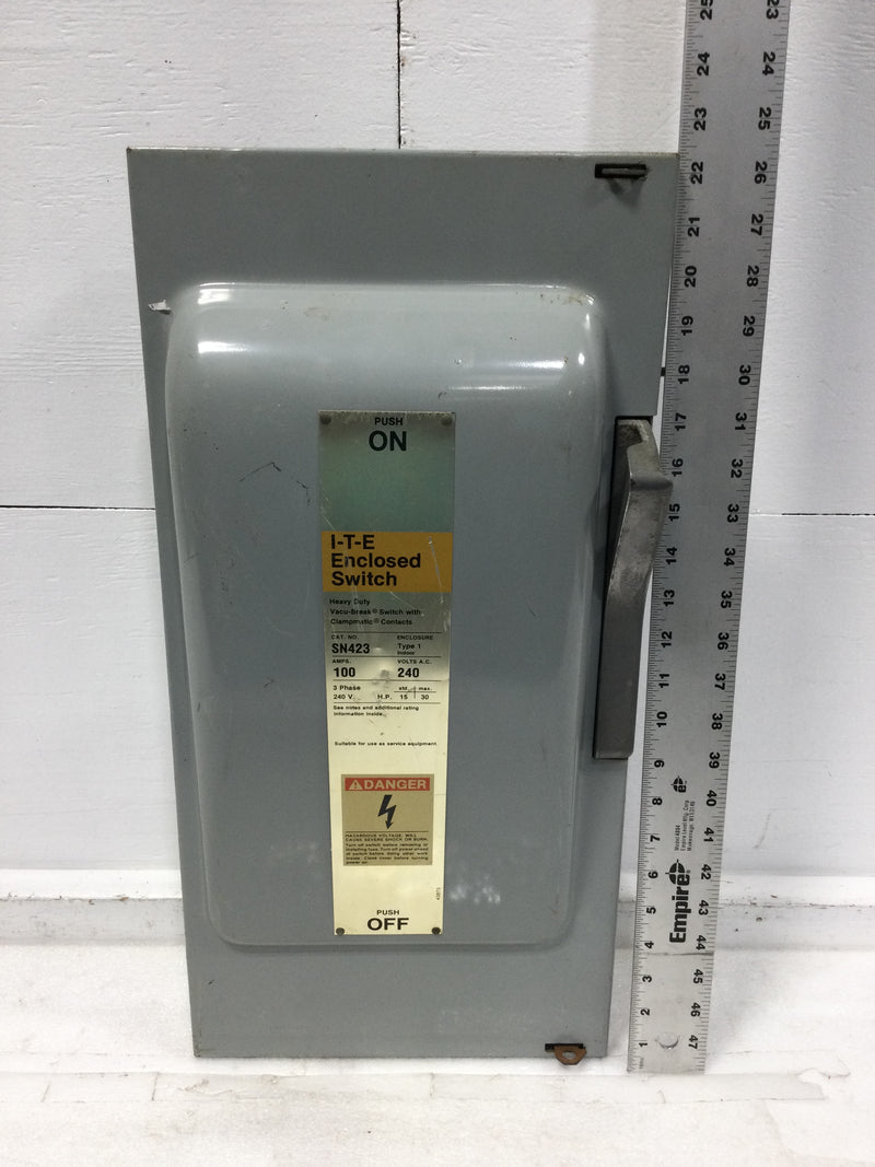ITE SN-423 100 Amp 3 Pole 240 VAC Vacu-Break Fusible Safety Switch 7.5-30 HP