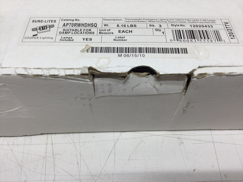 Cooper Lighting/Sure-Lites AP70RWHDHSQ Combo LED Emergency/Exit Light 120/277 VAC with Battery Backup