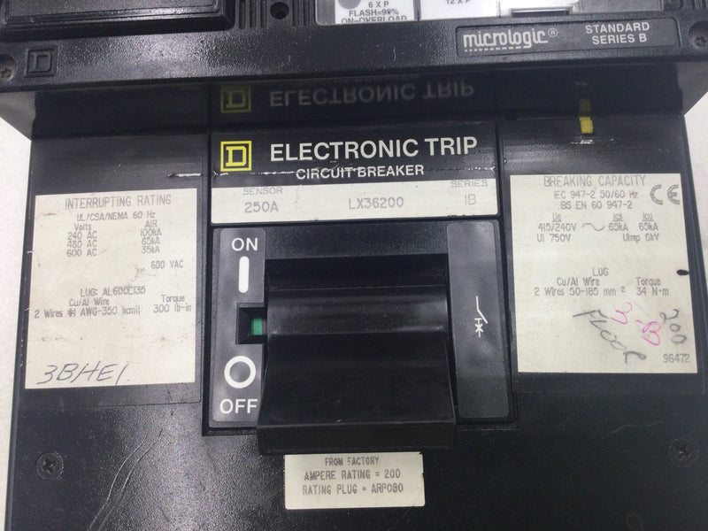 Square D LX36200 200 Amp 3 Pole 600V Circuit Breaker