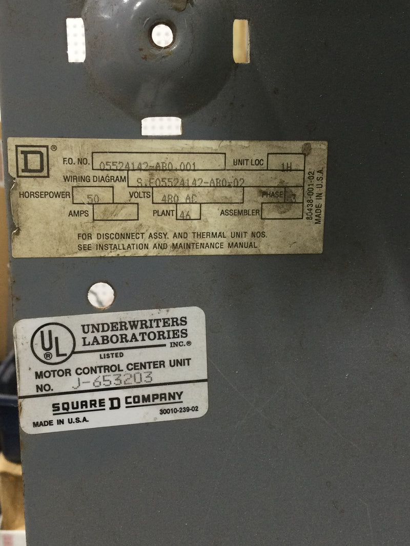 Square D Model 5  33" MCC Bucket