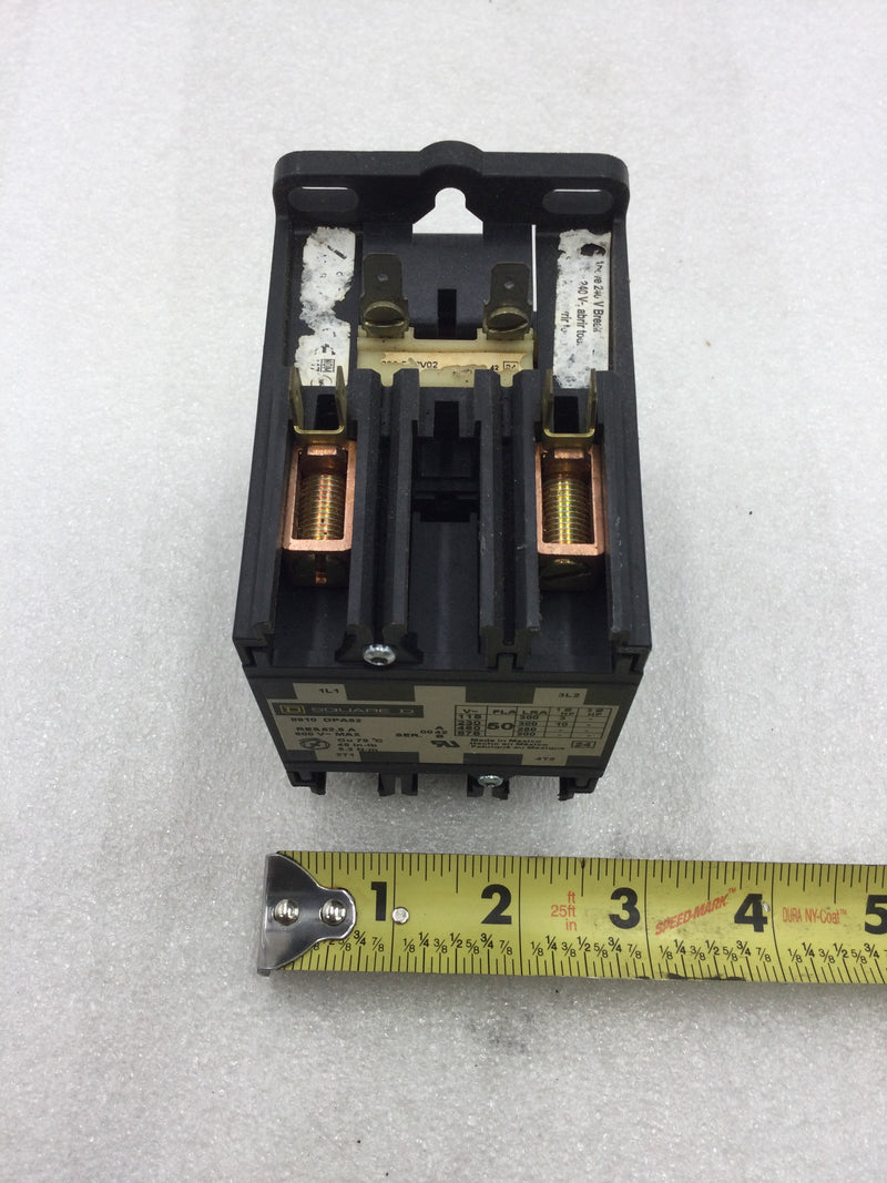 Square D 8910 DPA52 50Amp 600 VAC Max 2 Pole 120 VAC Coil Definite Purpose Contactor