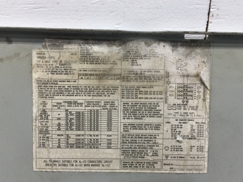 Thomas&Betts TBN20(8-16)RSL 200 Amp 8 Space 120/240V Panel/Cover 23" x 14 1/4"