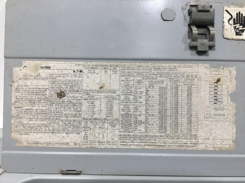 Challenger 150 Amp 20 Space 120/240V Panel/Door Only w/Main 28" x 15 3/8"